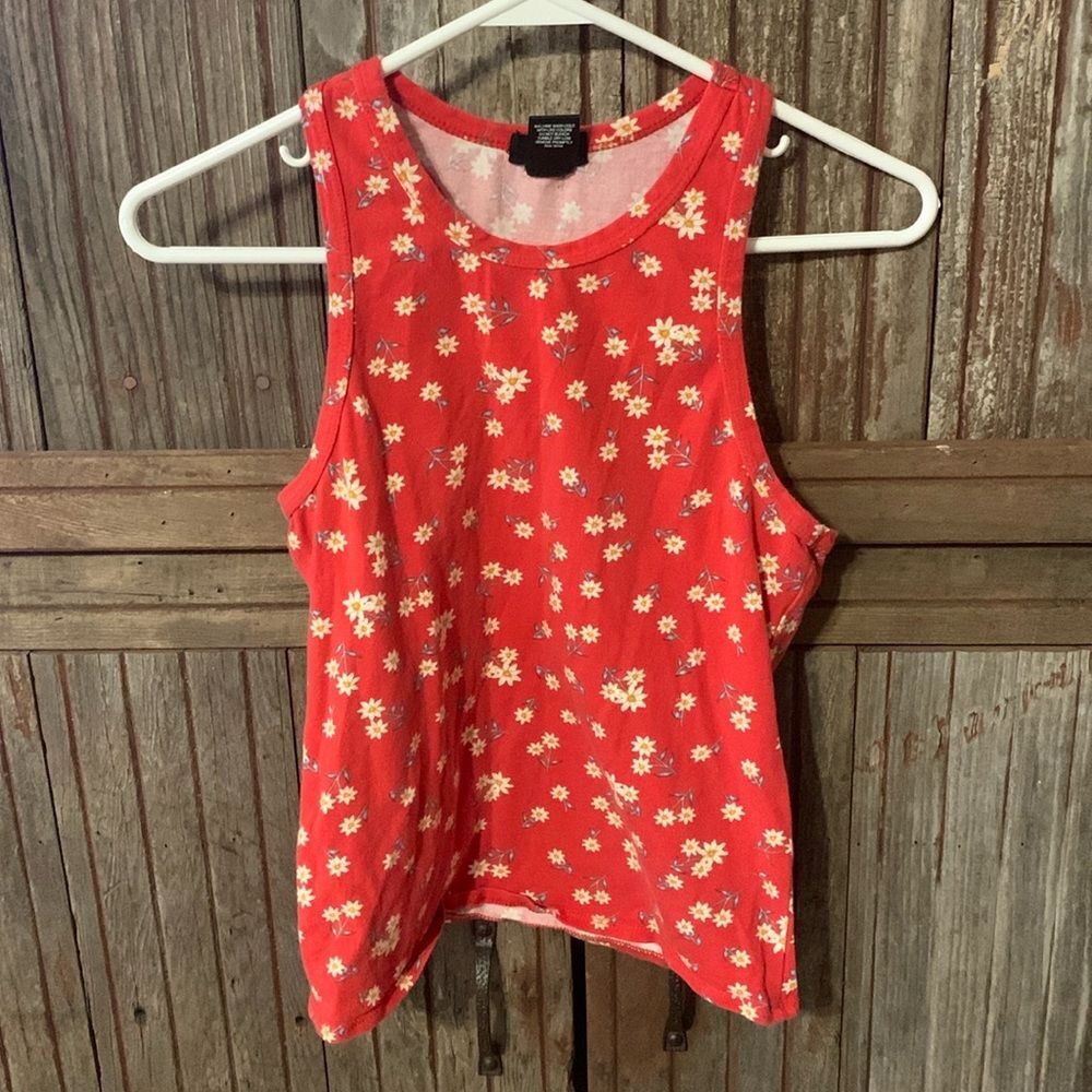 Women’s Juniors Wet Seal Ditsy Floral Western Red Cotton Sleeveless Tank Top